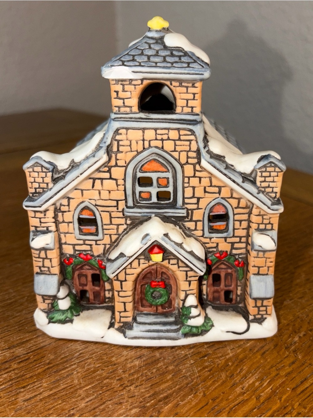 Lefton Porcelain Lighted Brick Church House Colonial Village 1986 Vintage